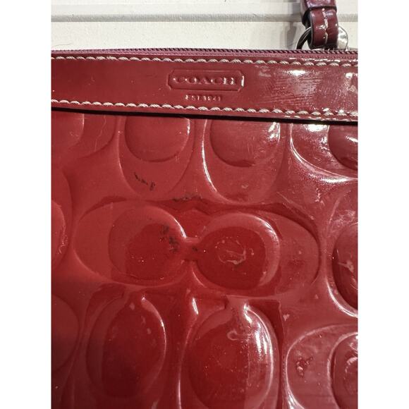 Coach Wristlet Wallet Signature Patent Gloss Red Raised Logo Coin Purse - Picture 2 of 6
